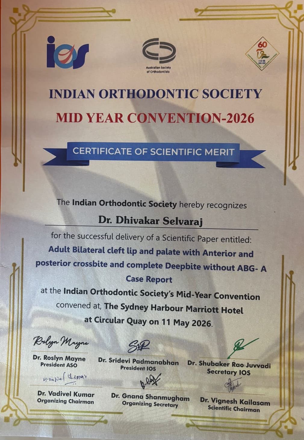 Certificate of Scientific Merit - IOS Mid Year Convention 2026